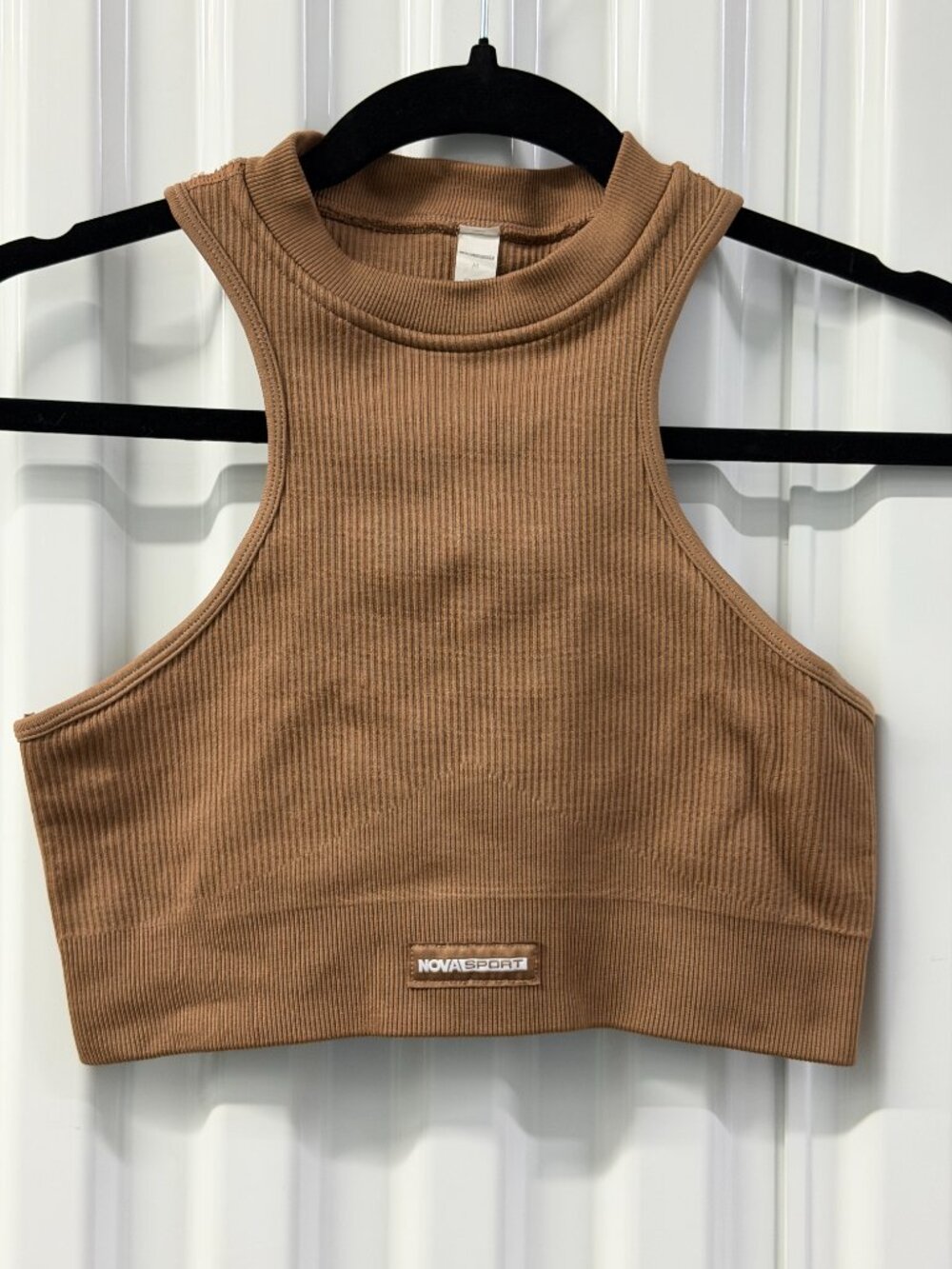 Nova Sport Fashion Nova Ribbed Mock Neck Crop Top Racerback Brown Womens M 0121